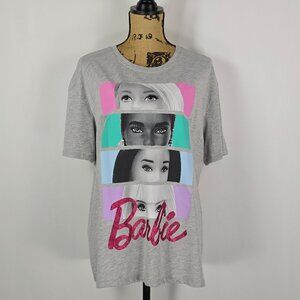 Barbie Graphic Tee XXXL Gray Colorblock Faces Logo T-Shirt Mattel 2023